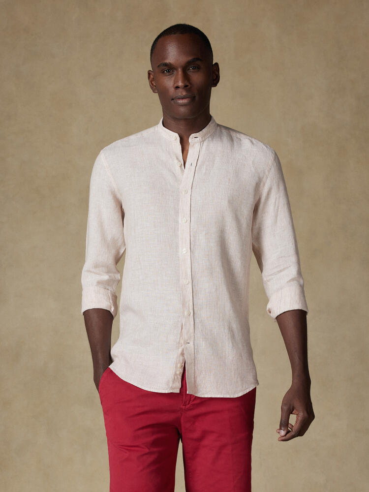 Ted colarless linen shirt in sandy stripes