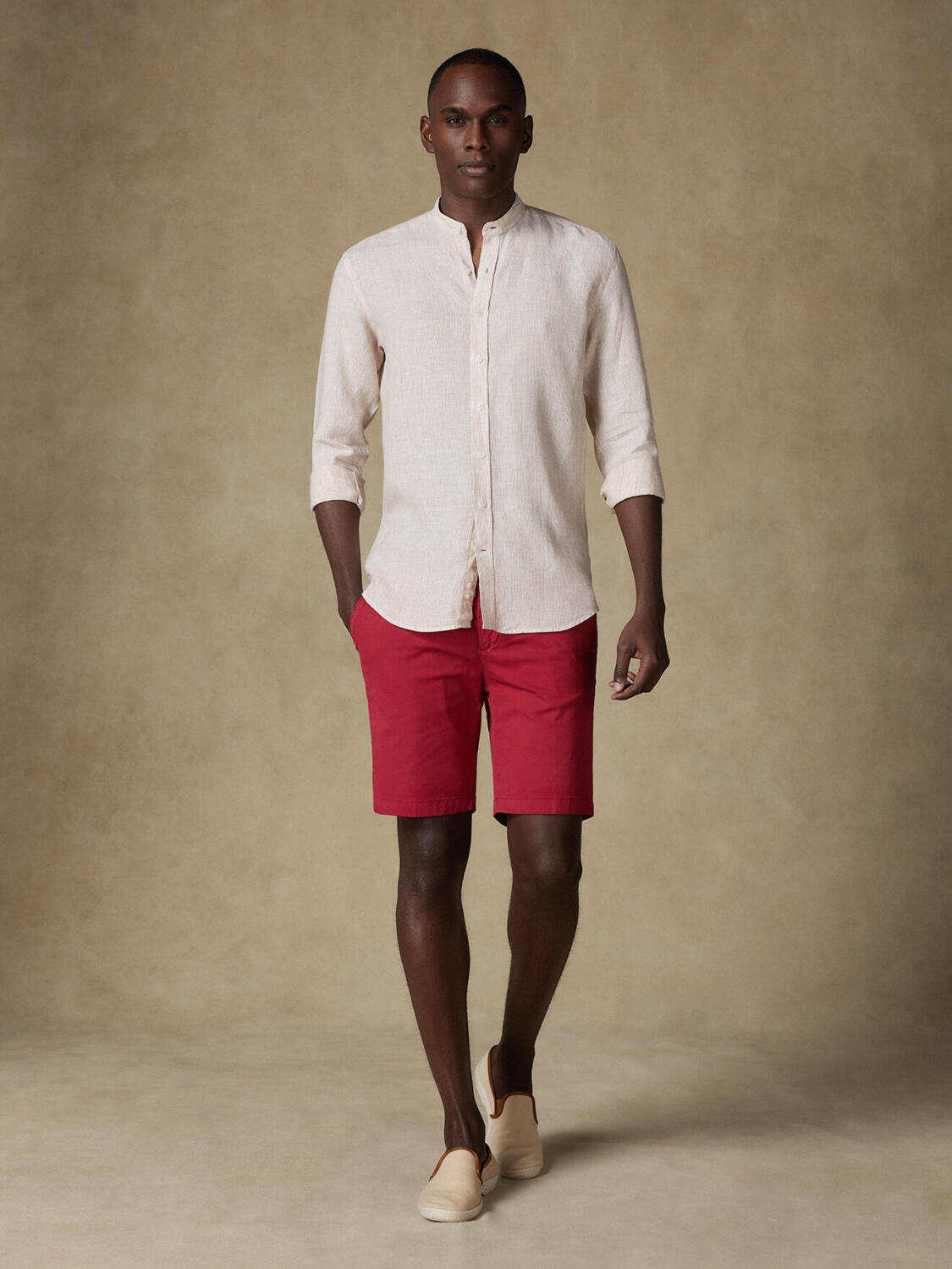 Camicia Ted coreana colletto in righe sabbia