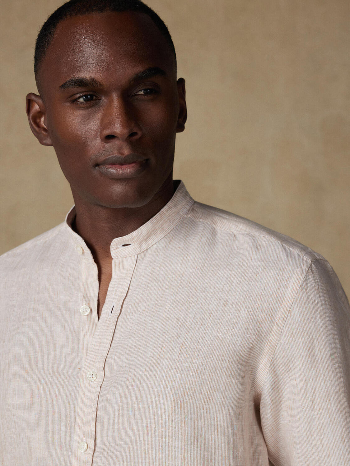 Camicia Ted coreana colletto in righe sabbia