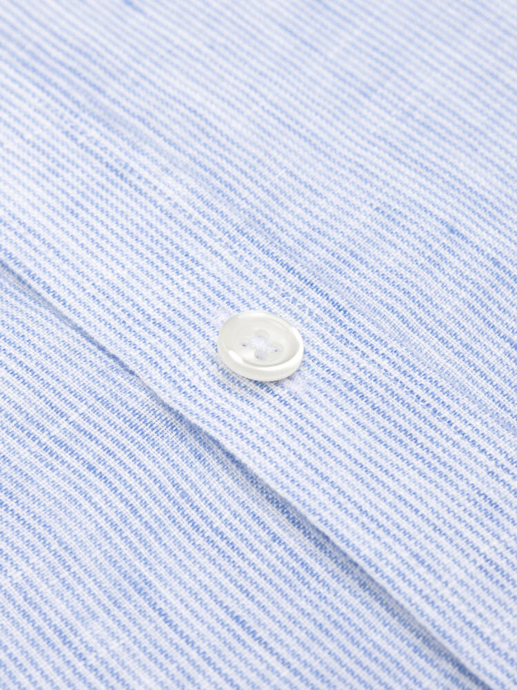 Ted colarless linen shirt in blue stripes