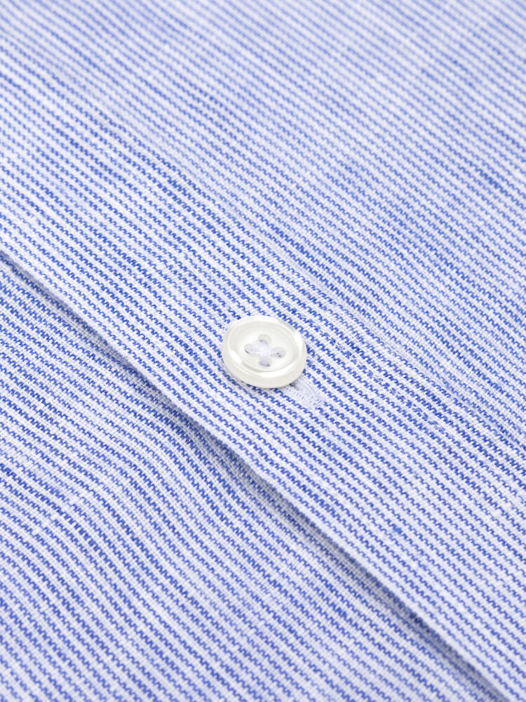 Ted colarless linen shirt in blue stripes