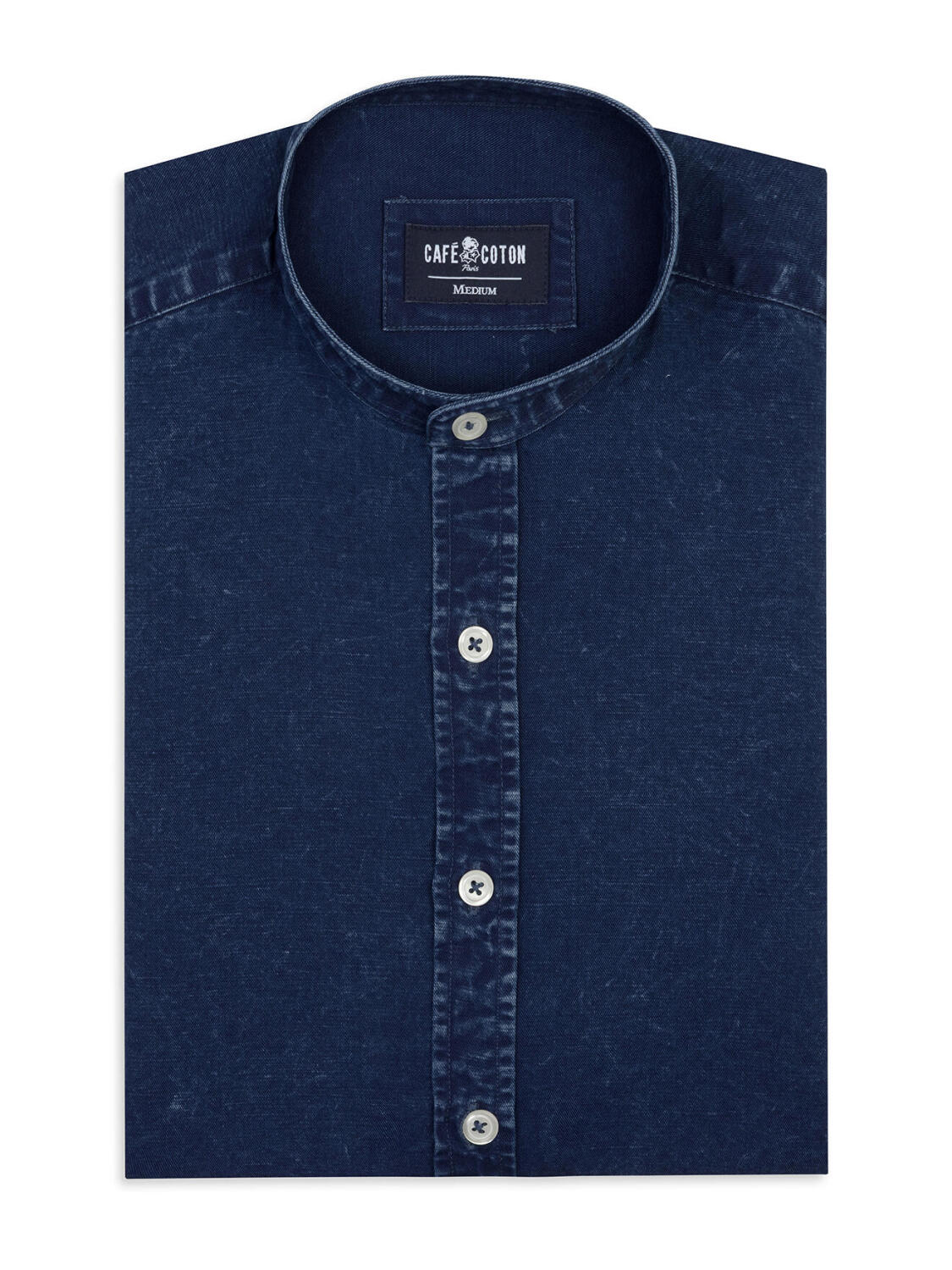 Tim dark indigo mandarin collar linen shirt