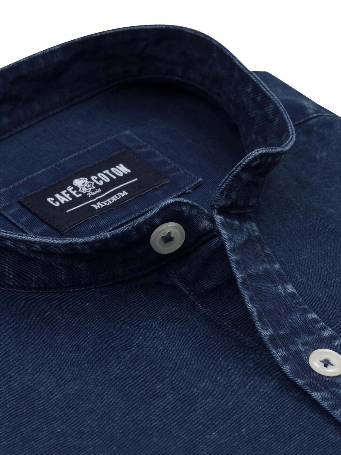 Tim dark indigo mandarin collar linen shirt