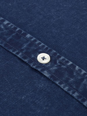 Chemise col mao Tim en lin dark indigo