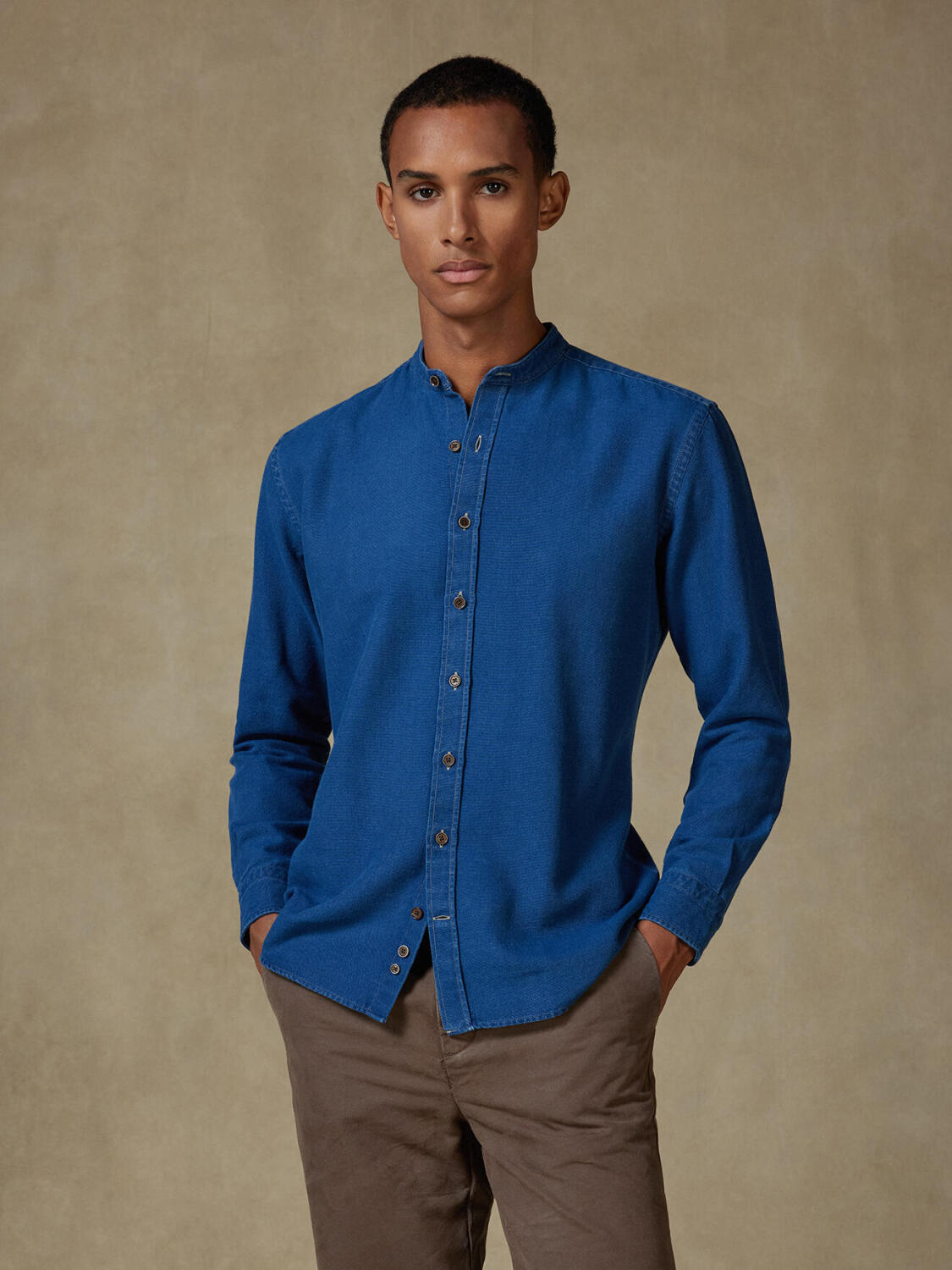 Camicia Tucker in indigo - Collo alla coreana