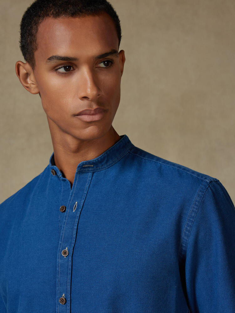 Camicia Tucker in indigo - Collo alla coreana