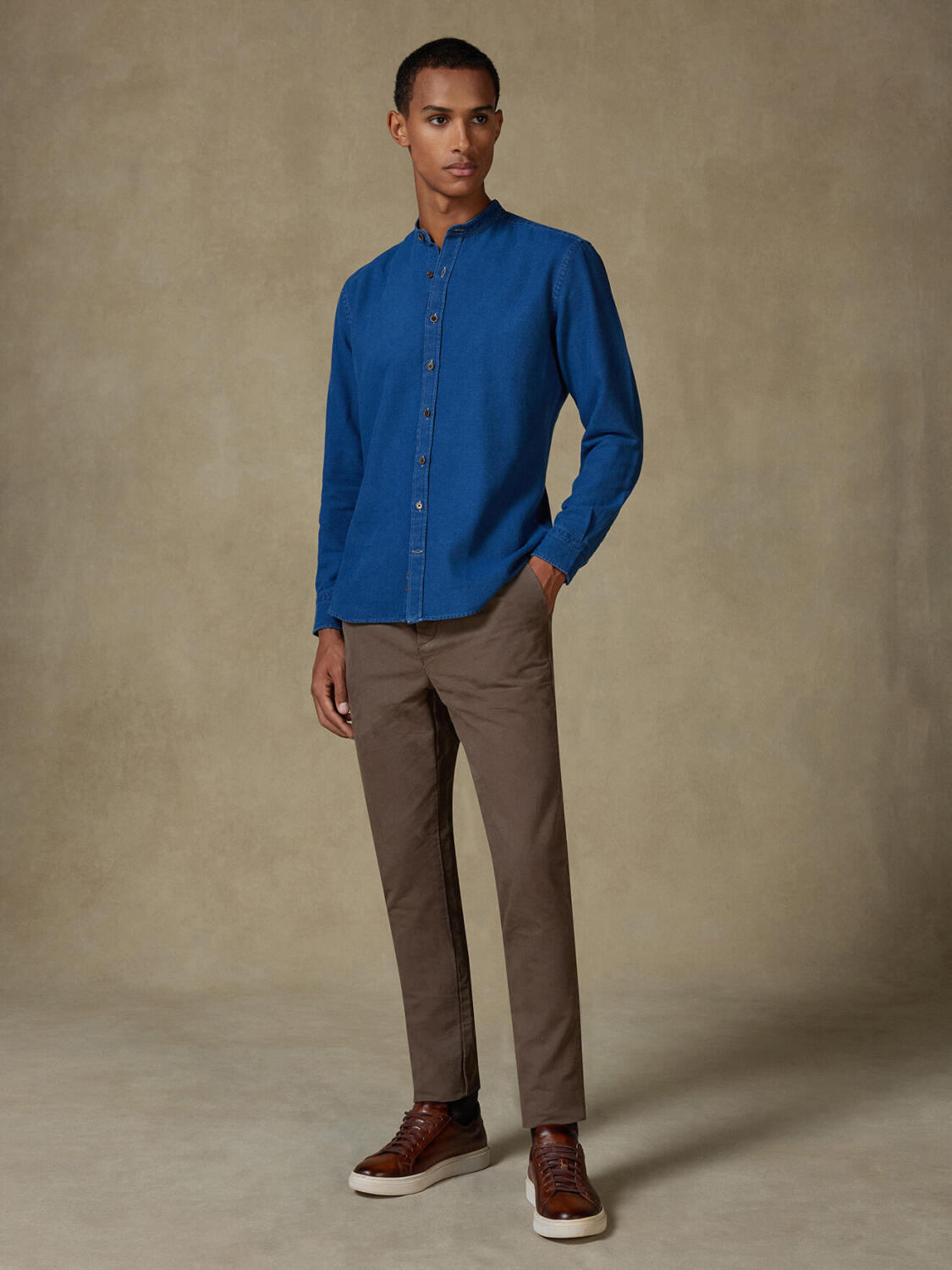 Camicia Tucker in indigo - Collo alla coreana