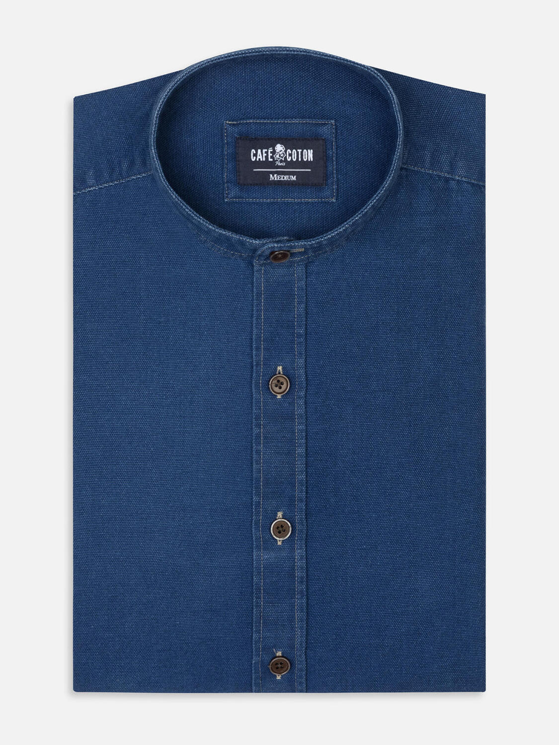 Camicia Tucker in indigo - Collo alla coreana