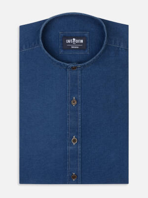 Camicia Tucker in indigo - Collo alla coreana