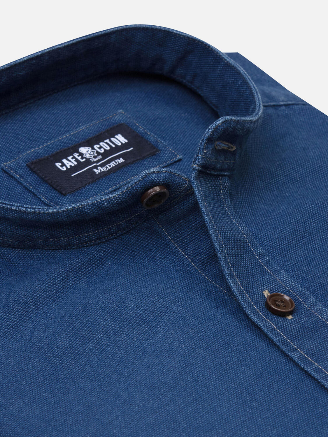 Camicia Tucker in indigo - Collo alla coreana