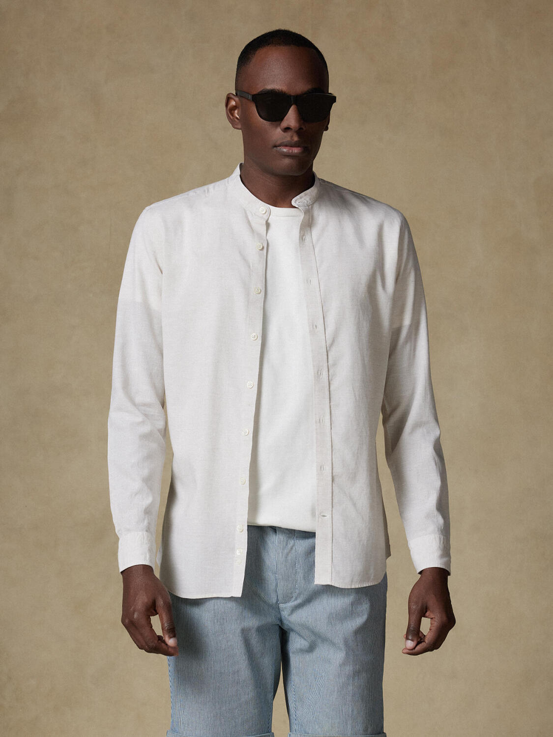 Chemise col mao Wayne en lin sable