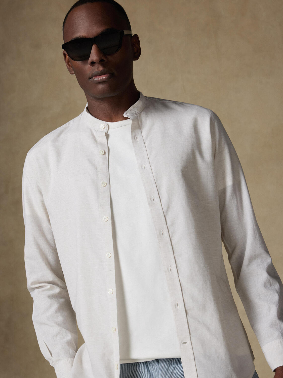 Chemise col mao Wayne en lin sable