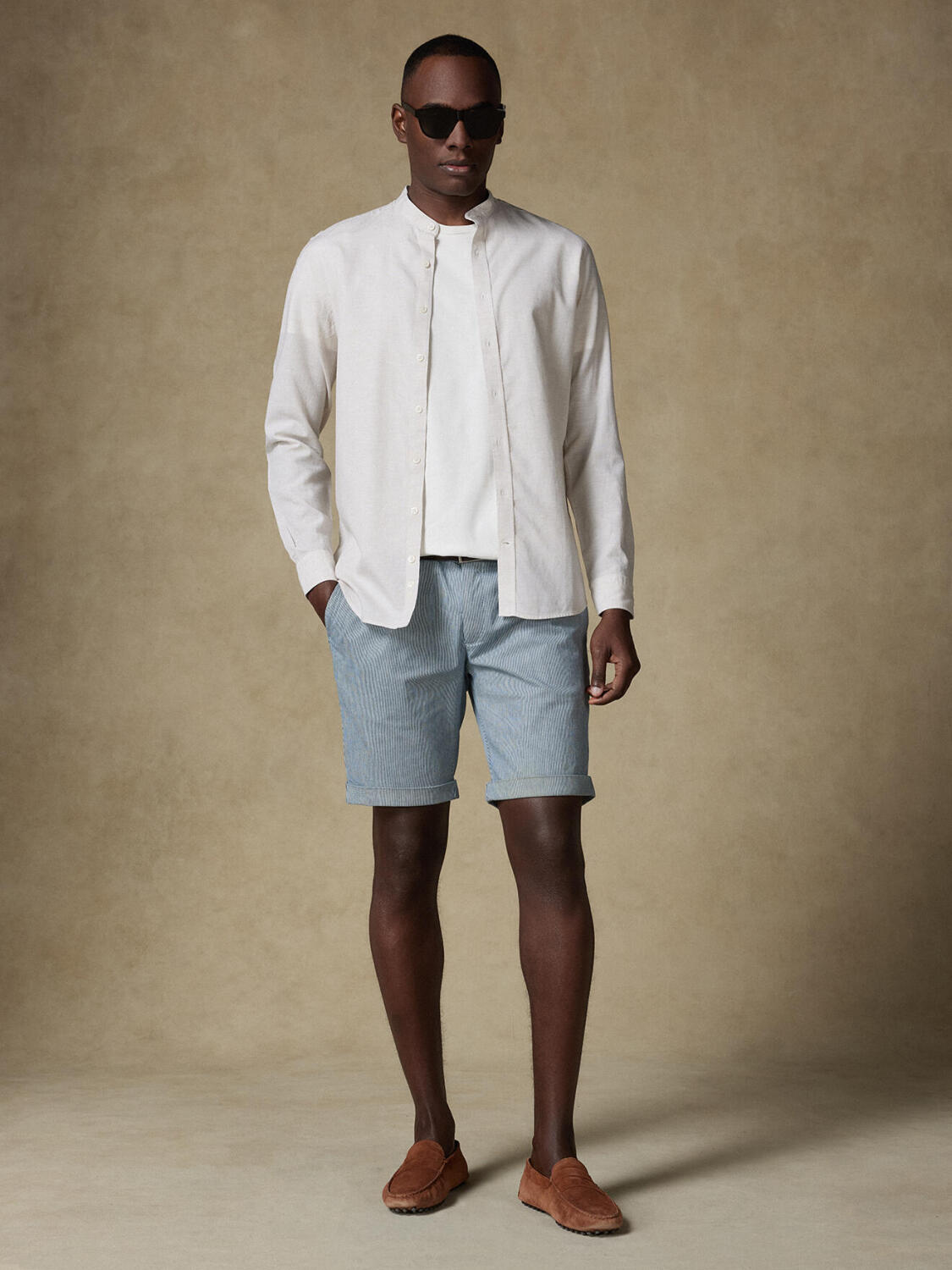 Chemise col mao Wayne en lin sable