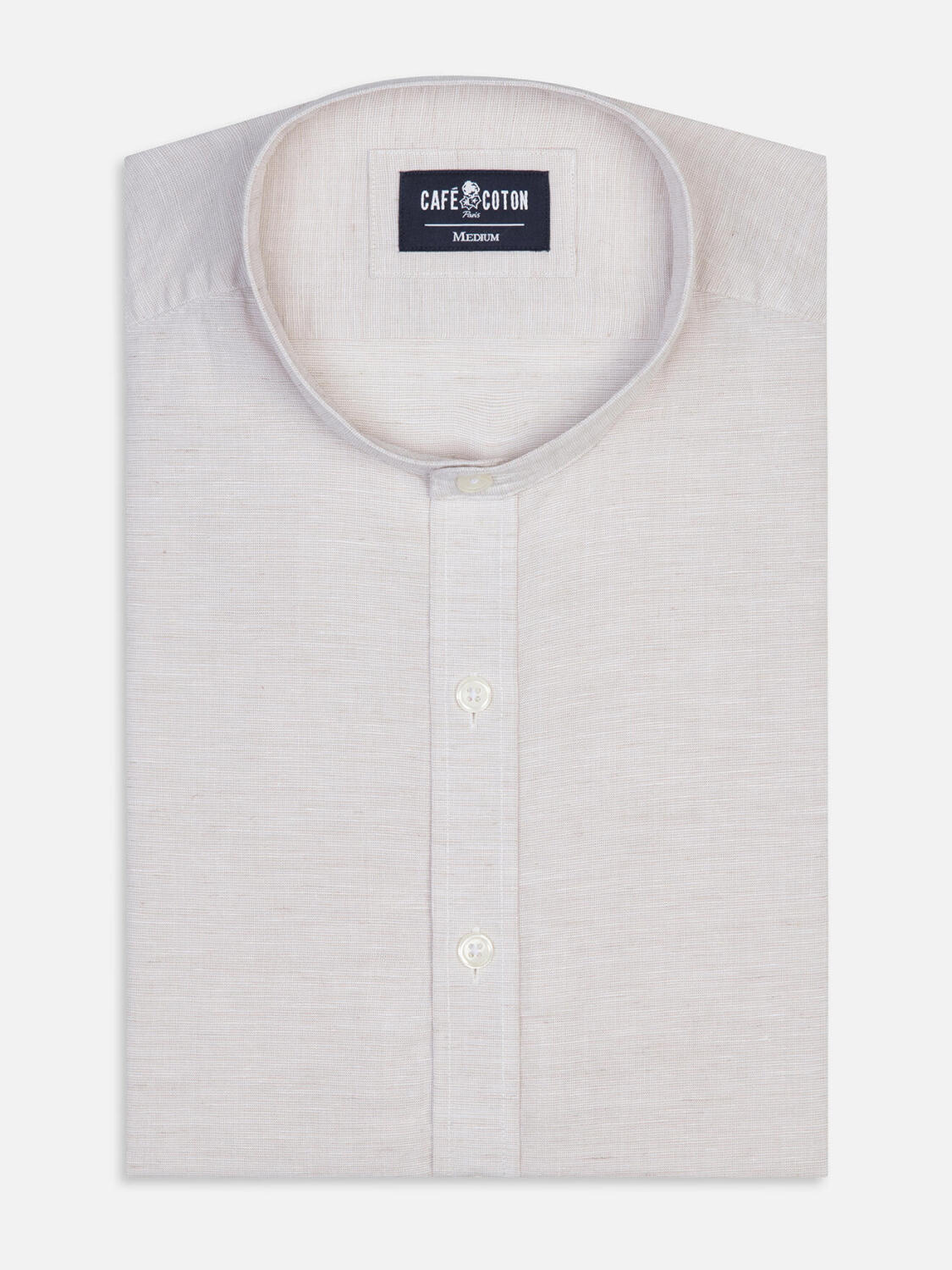 Chemise col mao Wayne en lin sable