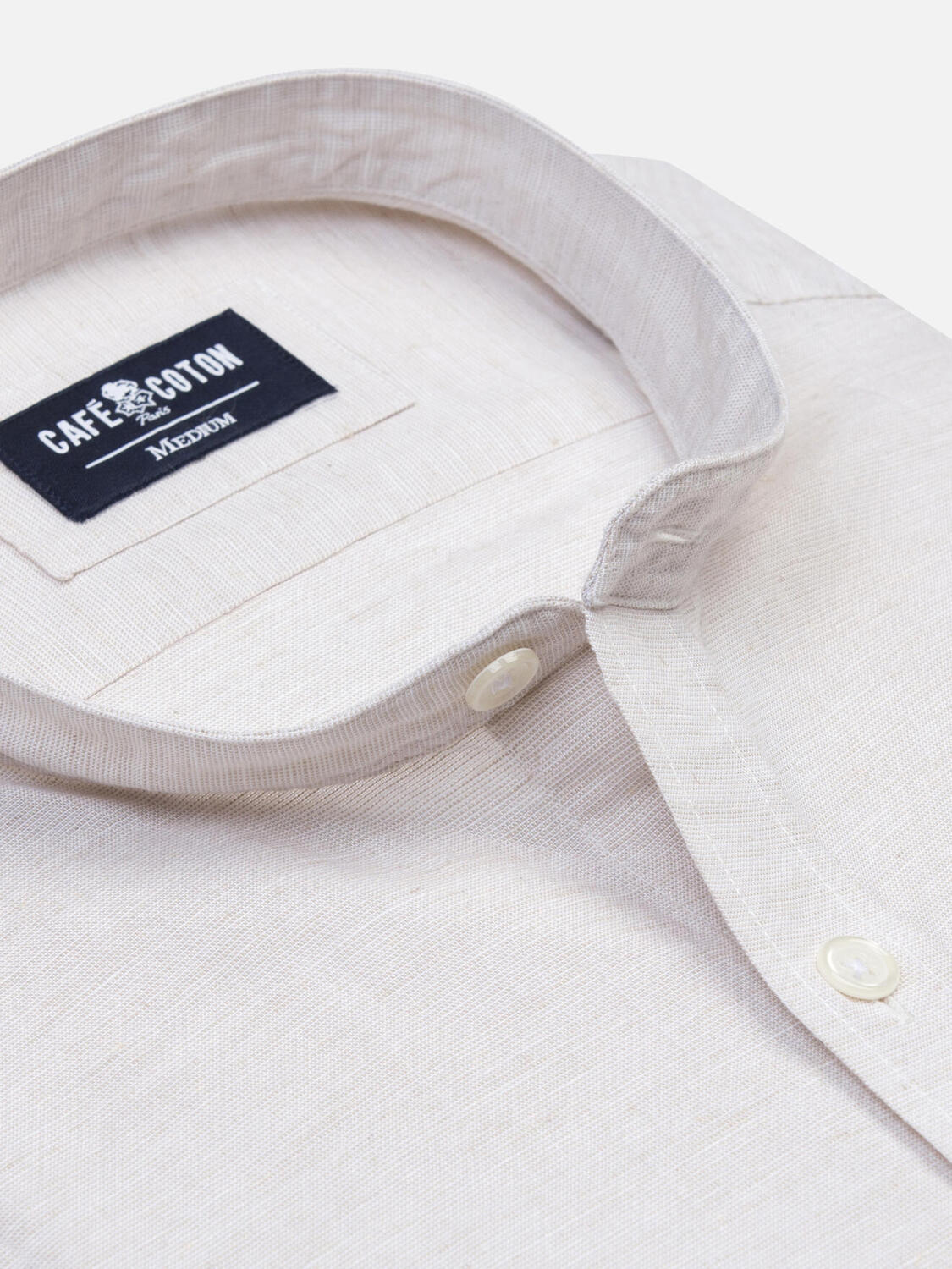 Chemise col mao Wayne en lin sable