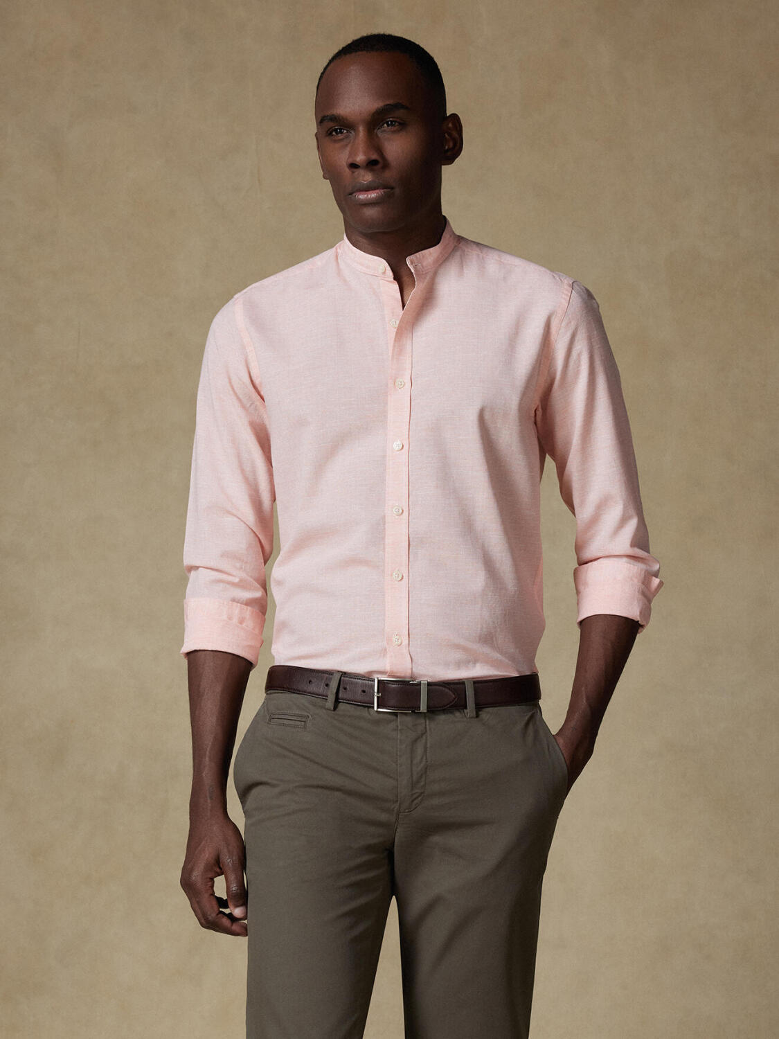 Camicia con collo alla coreana Wayne in lino arancione
