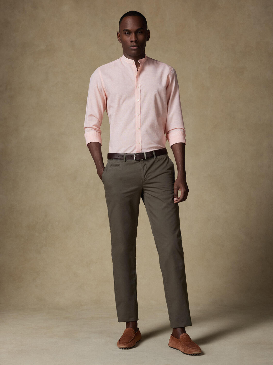 Camicia con collo alla coreana Wayne in lino arancione