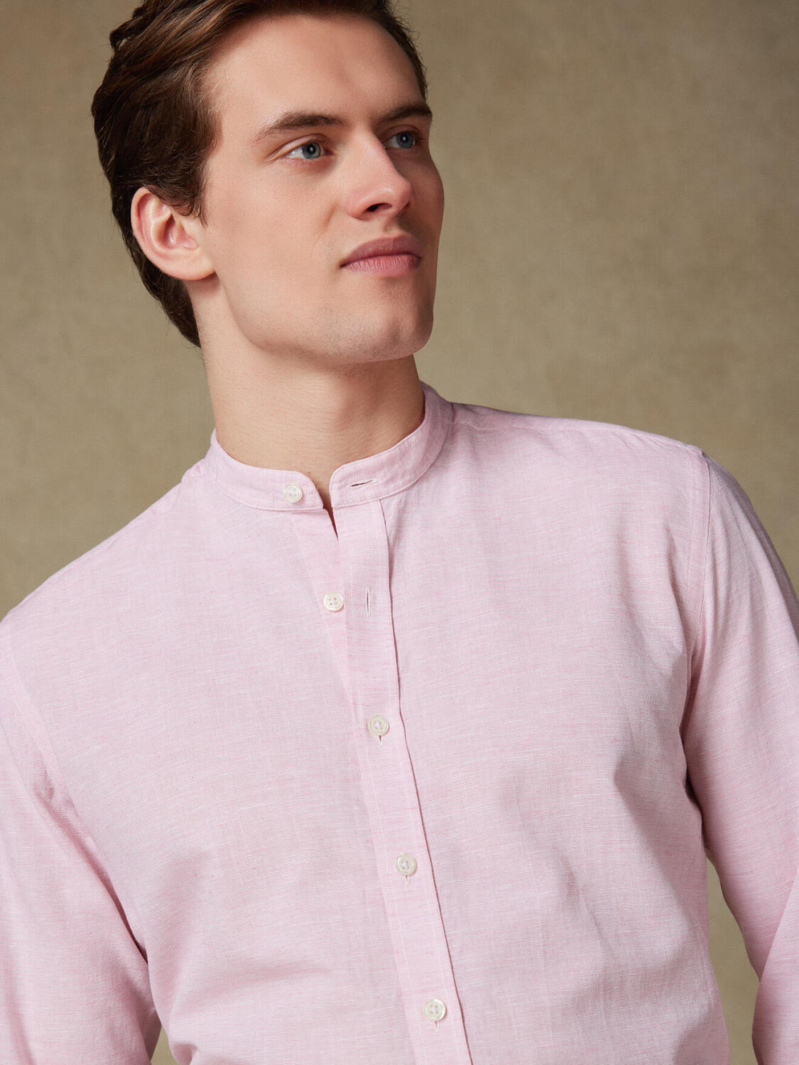 Wayne pink mandarin collar linen shirt
