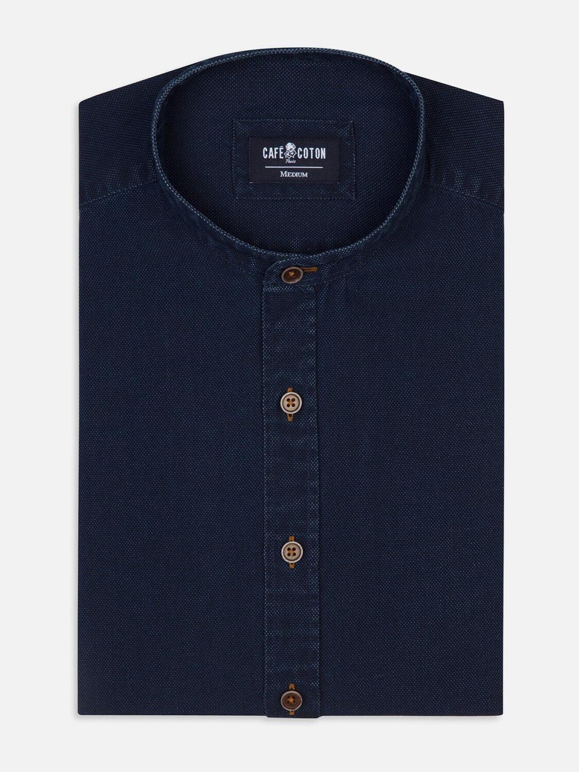 Chemise Windsor en denim &agrave; effet oxford - Col Mao