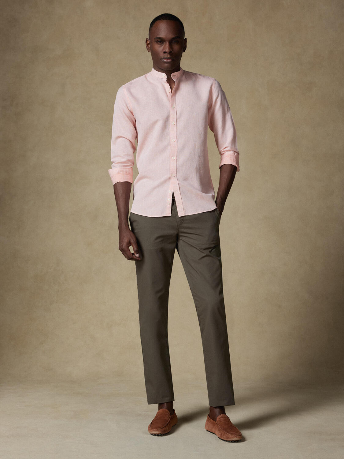 Zack orange mandarin collar linen shirt