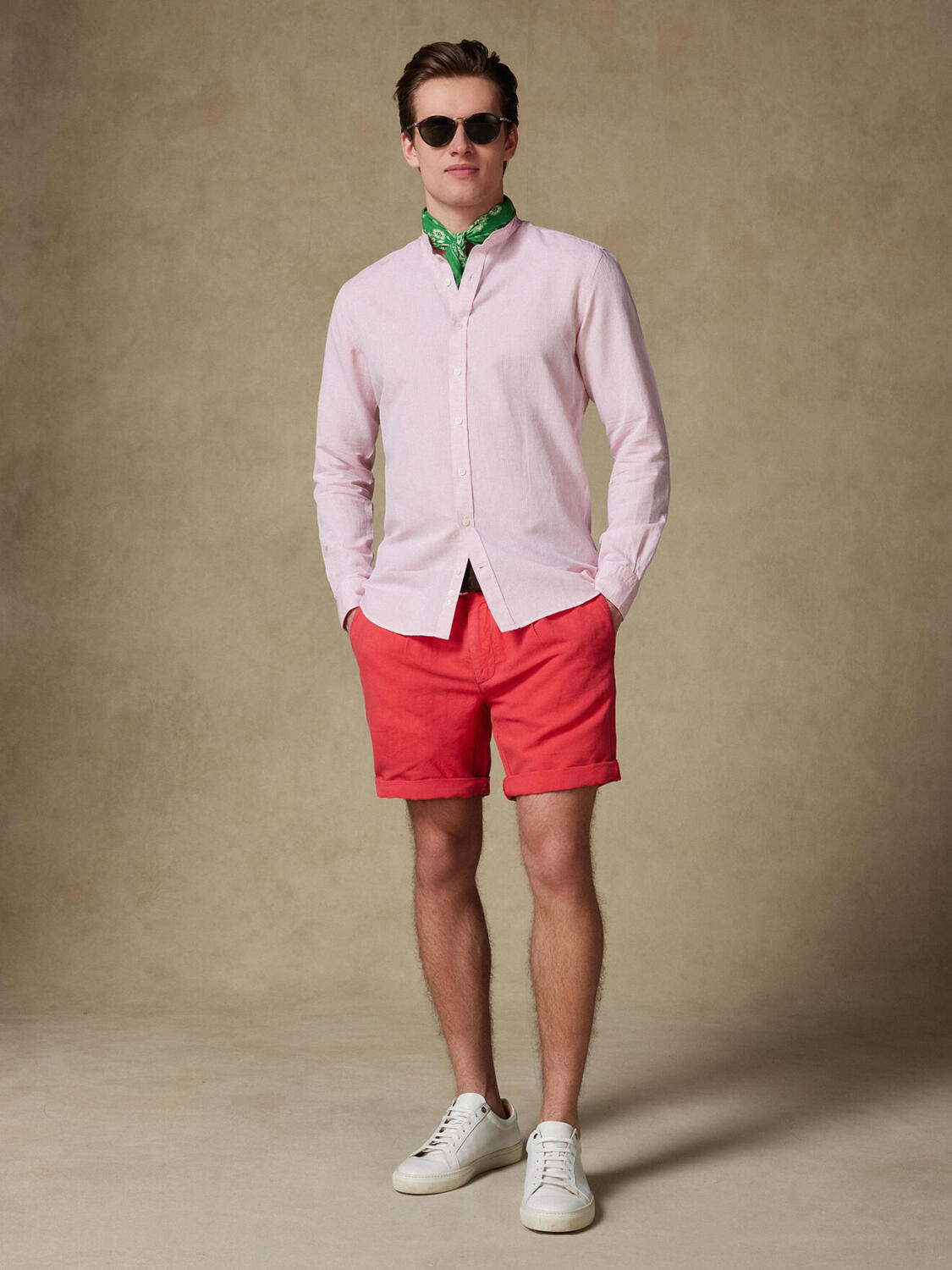 Camisa con cuello mao Zack de lino rosa