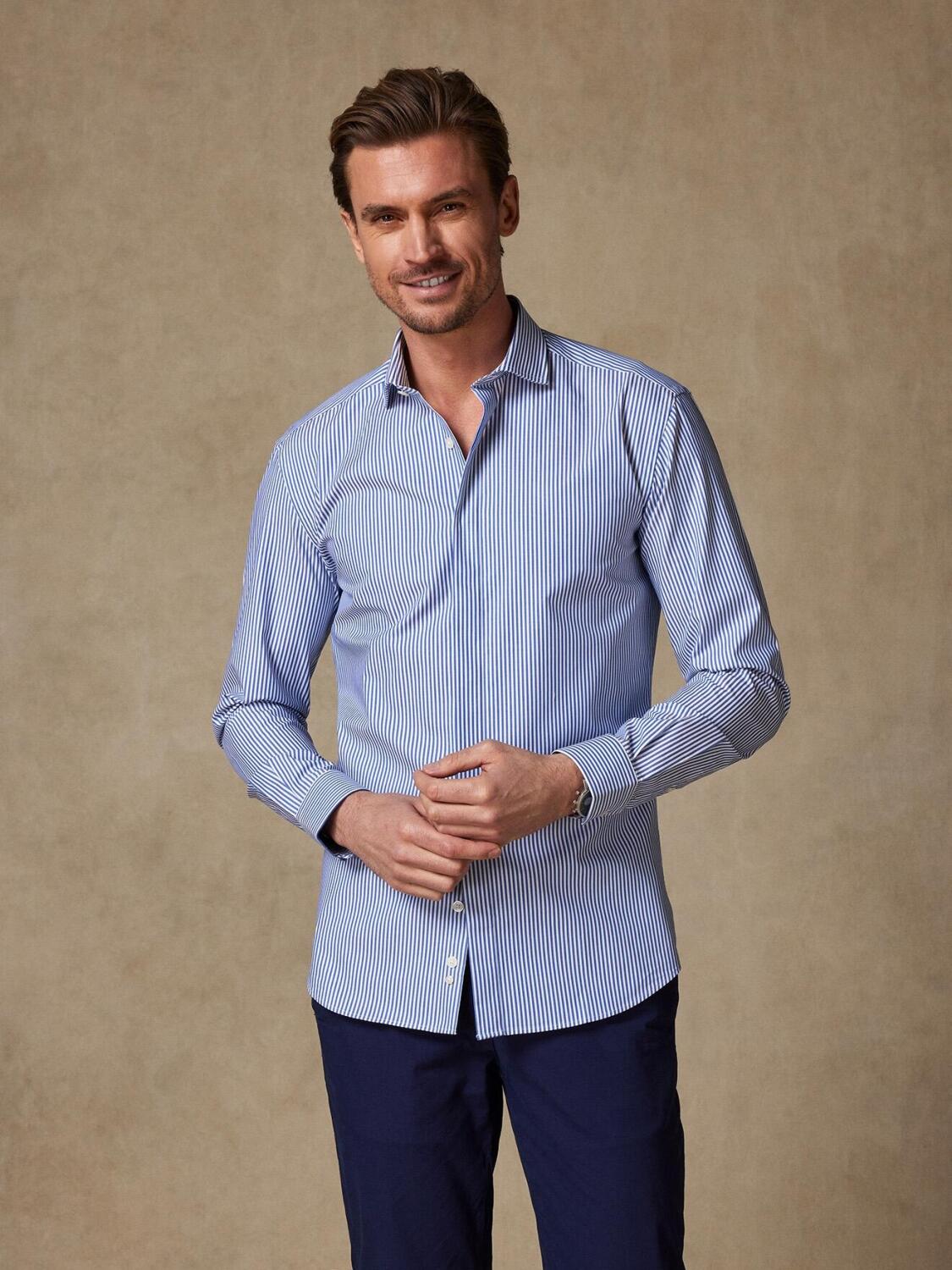 Barney navy striped shirt  - Hidden Placket