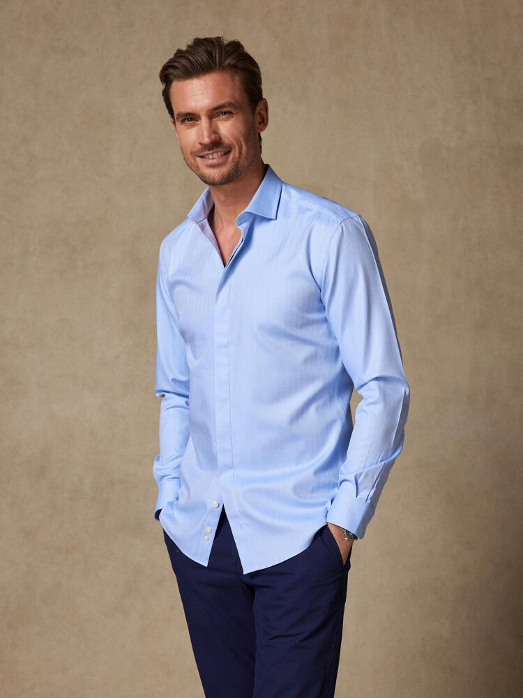 Herringbone shirt - Blue sky - Hidden Placket