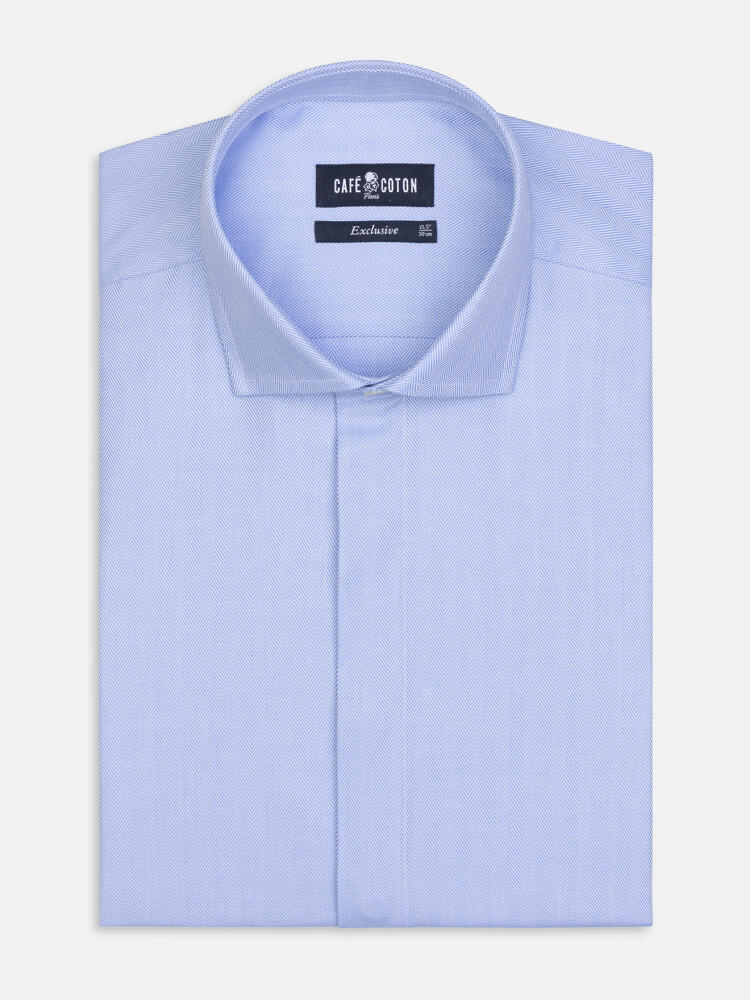 Herringbone shirt - Blue sky - Hidden Placket