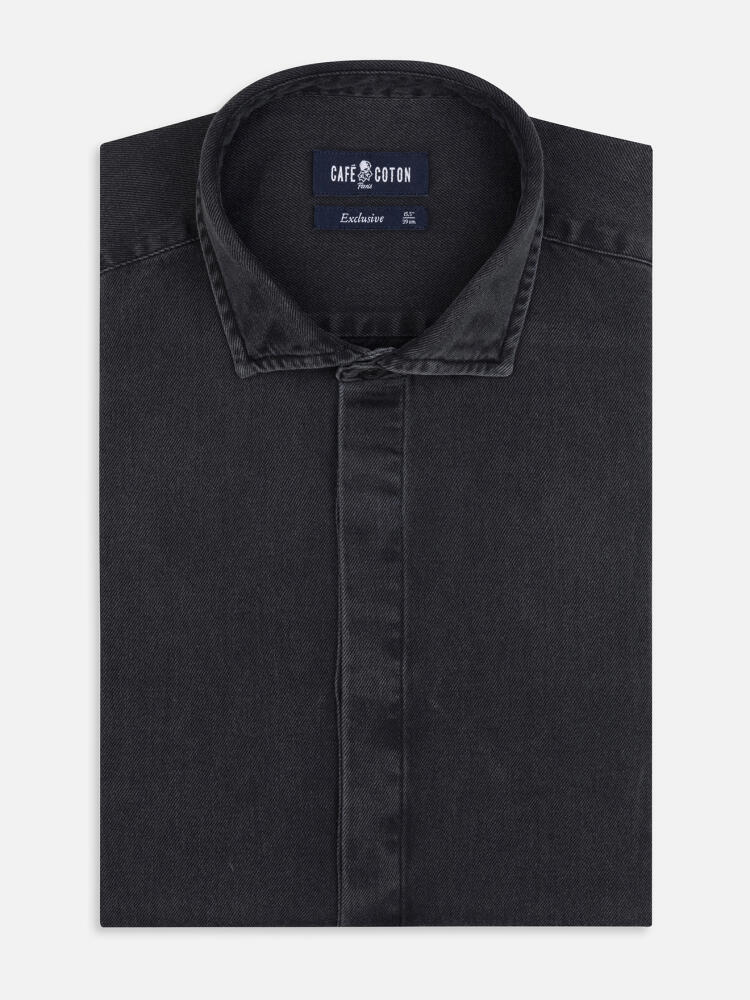 Chemise Gustav en denim carbone  - Gorge cachée