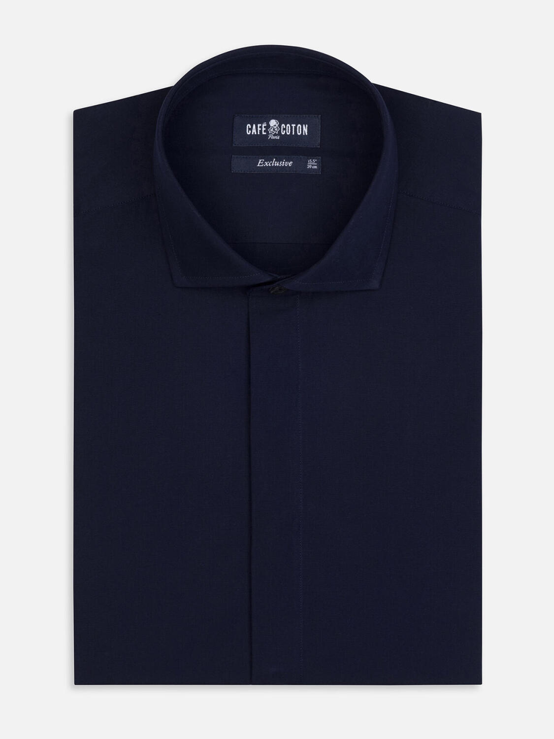Poplin shirt with hidden throat - Navy