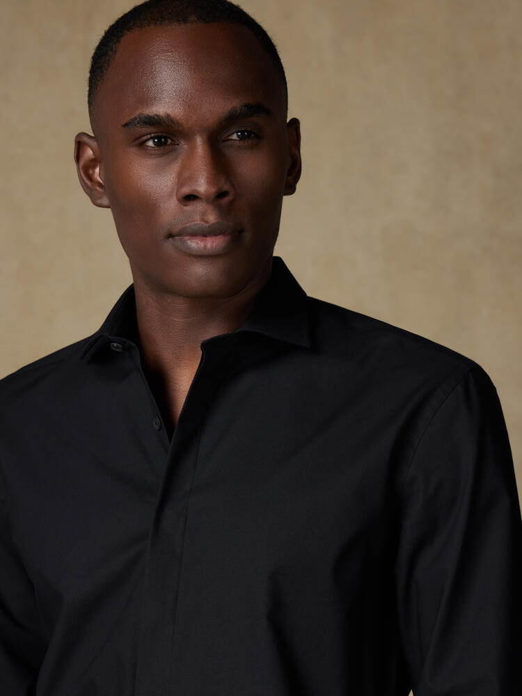 Alban slim fit shirt with hidden throat - Black