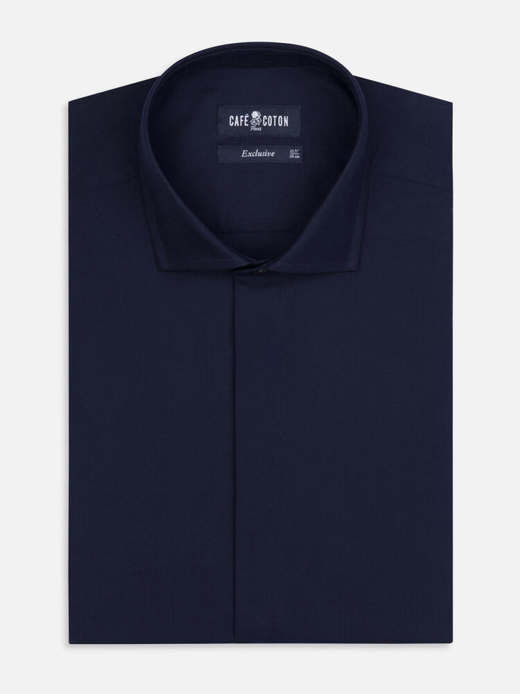 Alban slim fit shirt with hidden throat - Navy