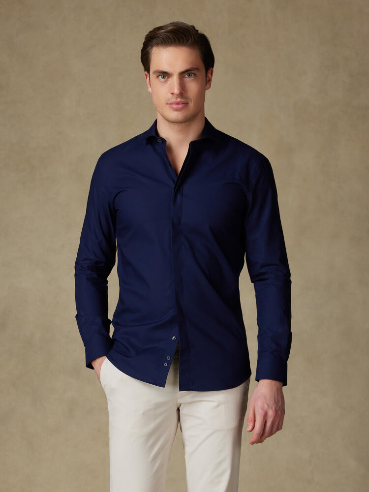 Alban slim fit shirt with hidden throat - Navy