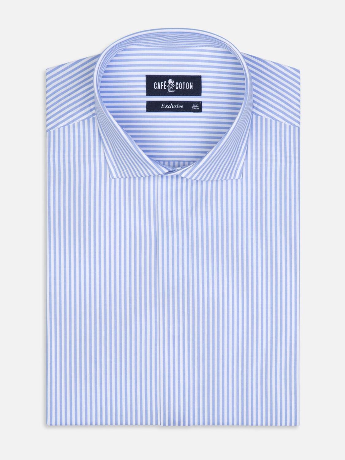 Barney sky blue stripe slim fit shirt  - Hidden Placket