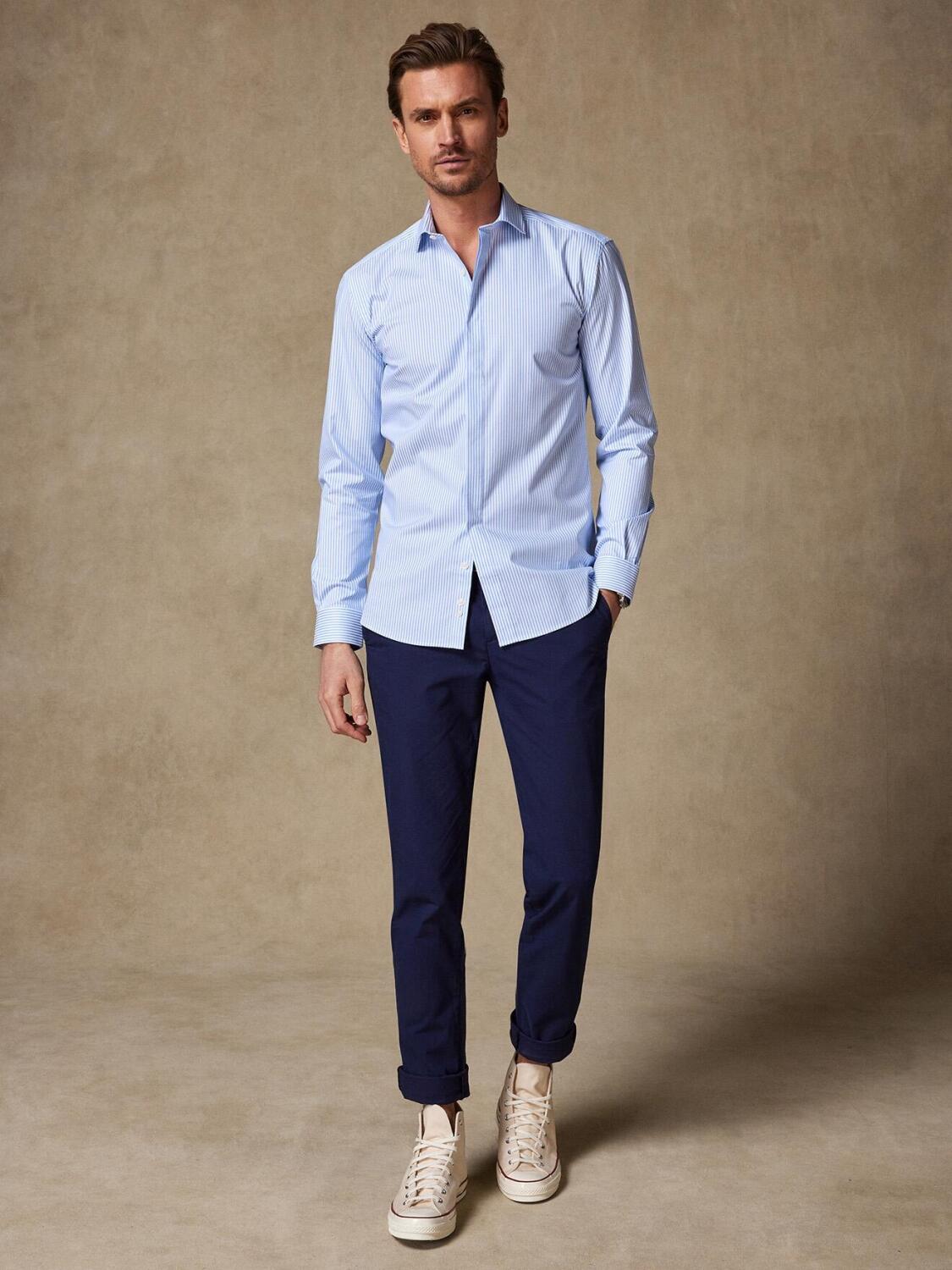 Barney sky blue stripe slim fit shirt  - Hidden Placket