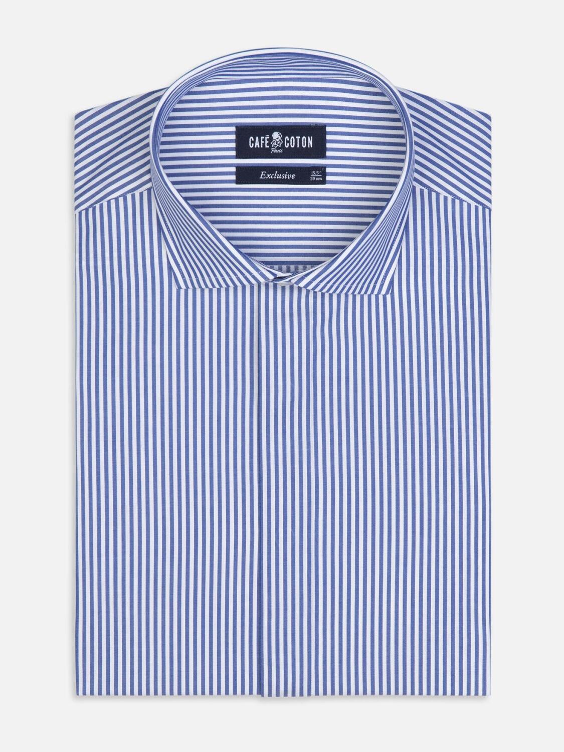 Barney navy striped slim fit shirt  - Hidden Placket
