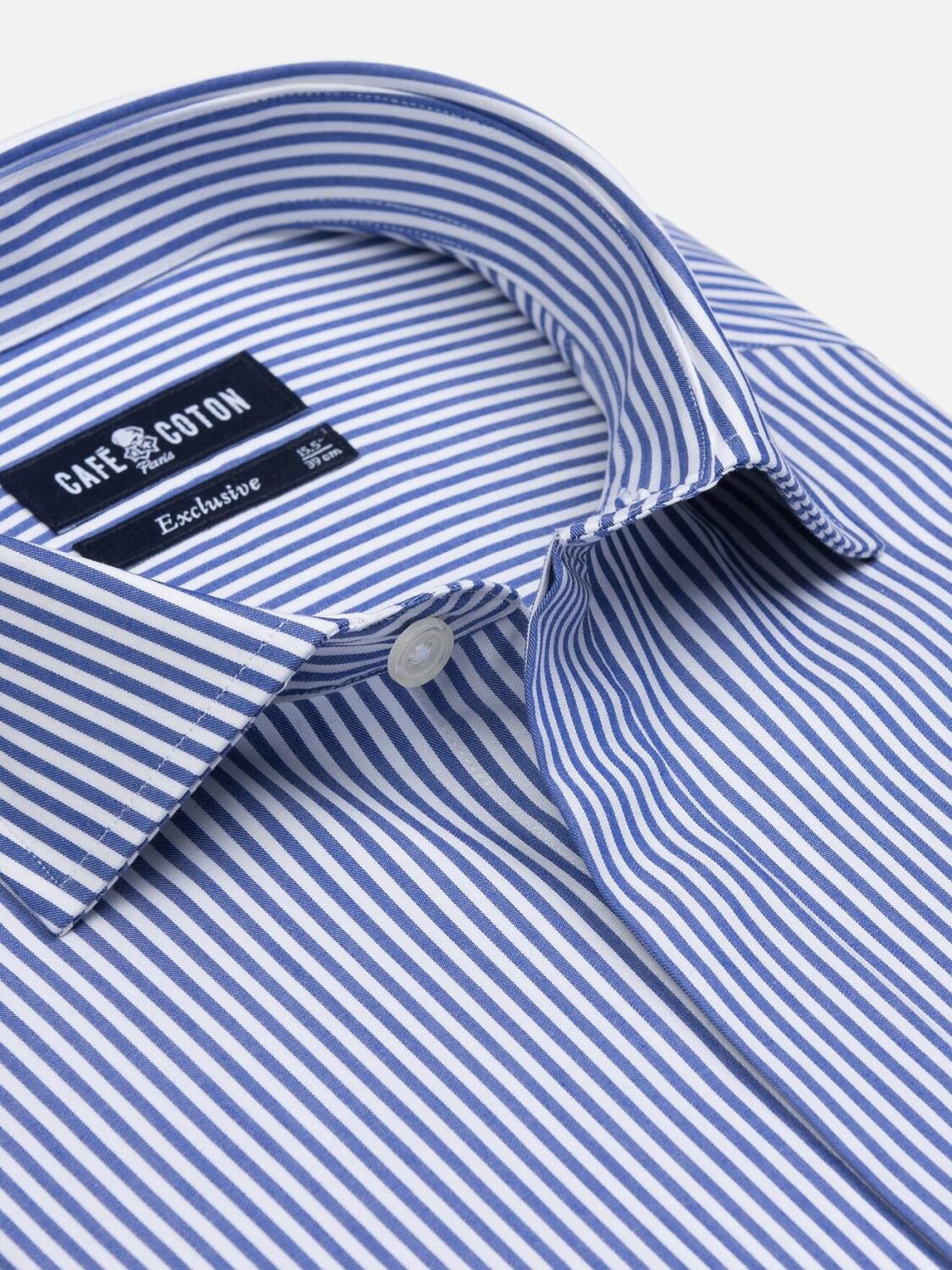 Barney navy striped slim fit shirt  - Hidden Placket