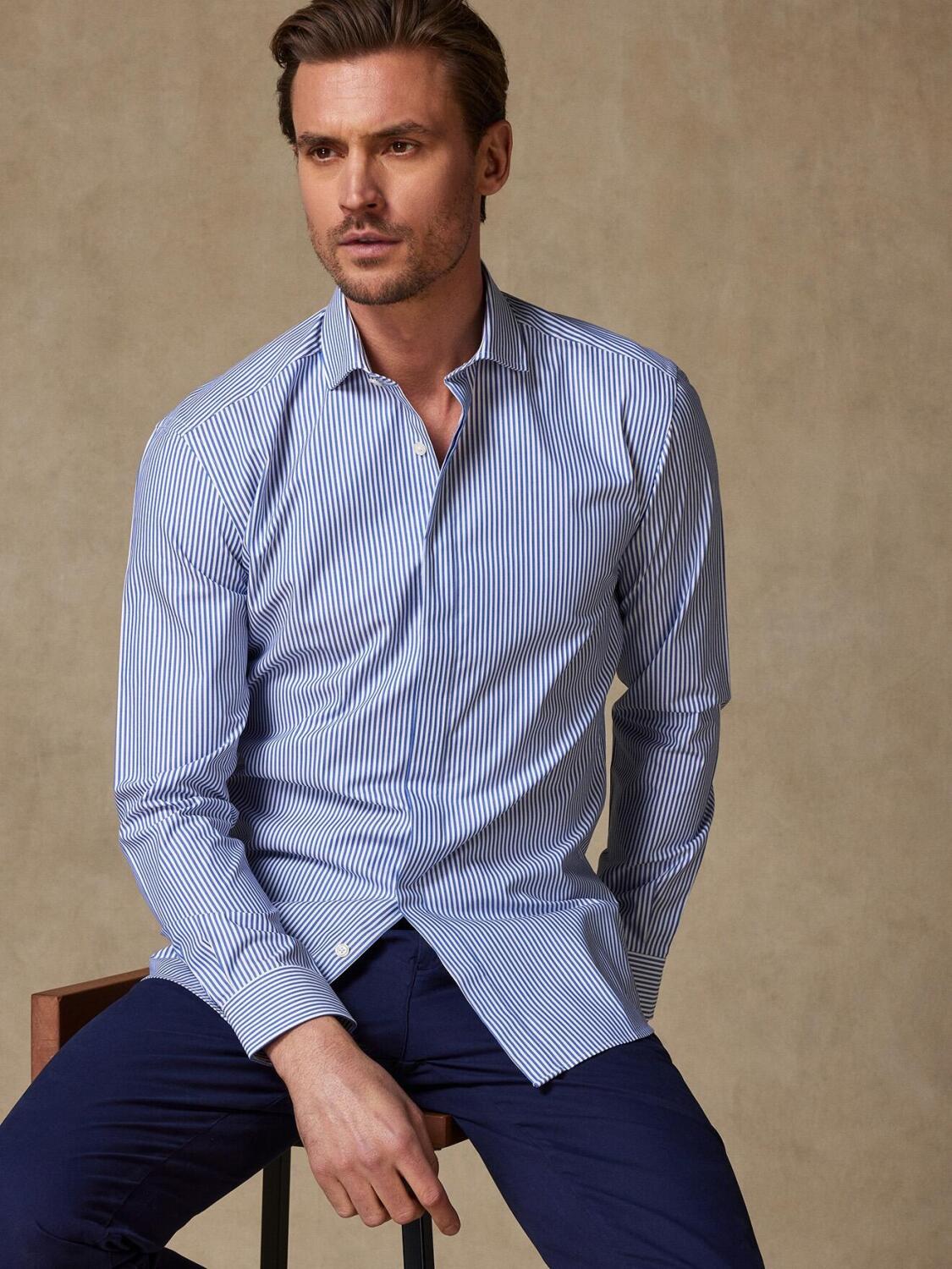 Barney navy striped slim fit shirt  - Hidden Placket