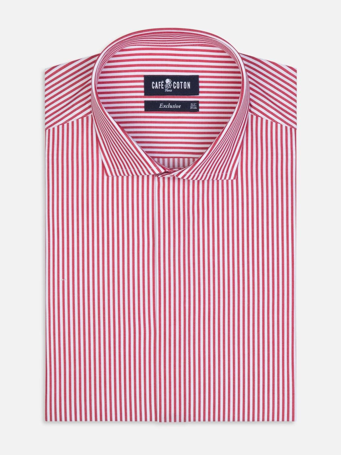 Chemise cintr&eacute;e Barney &agrave; rayures rouges - Gorge cach&eacute;e
