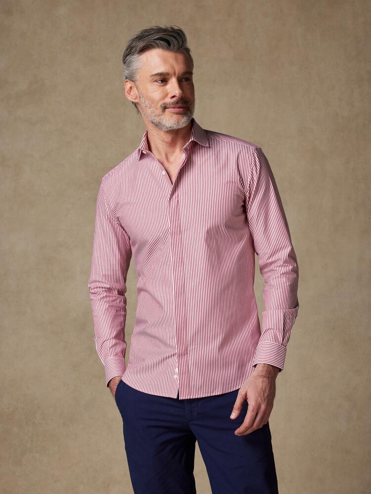 Barney rood streep slim fit overhemd - Verborgen keel
