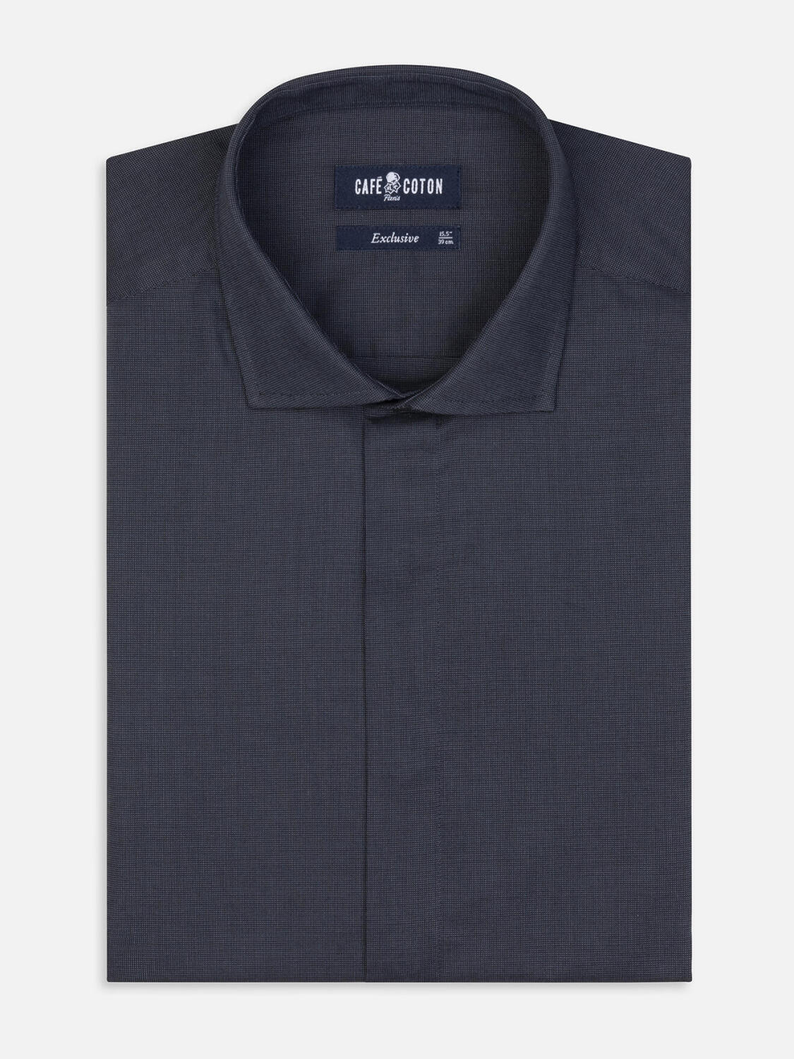 Bob antraciet micro-oxford Slim fit overhemd - Verborgen keel