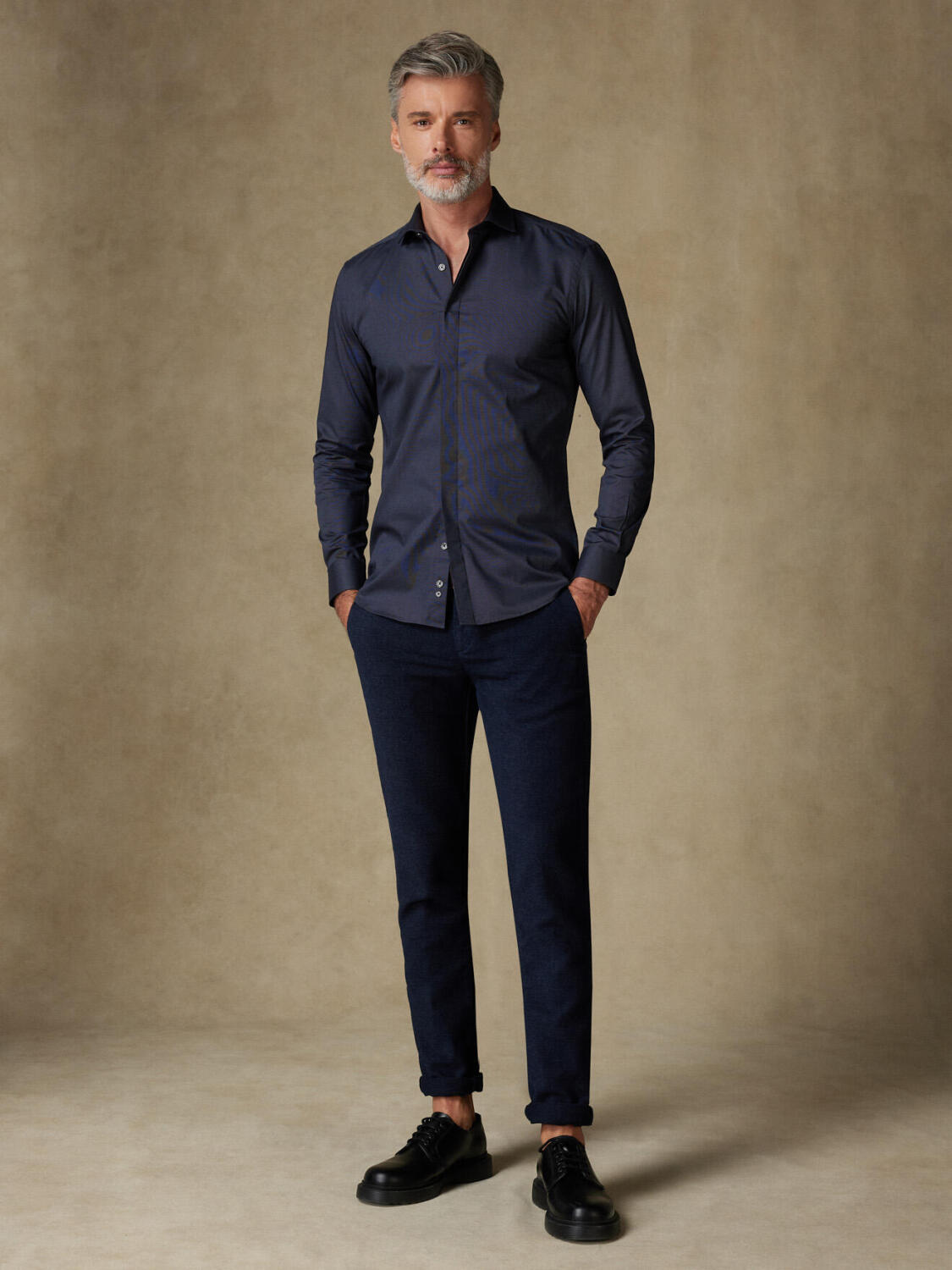 Bob antraciet micro-oxford Slim fit overhemd - Verborgen keel