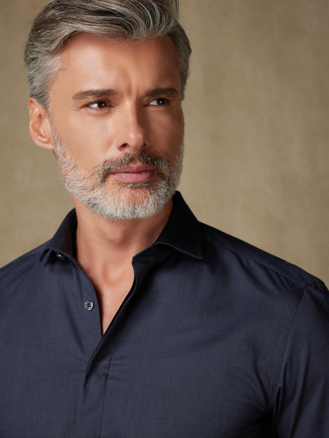 Bob antraciet micro-oxford Slim fit overhemd - Verborgen keel