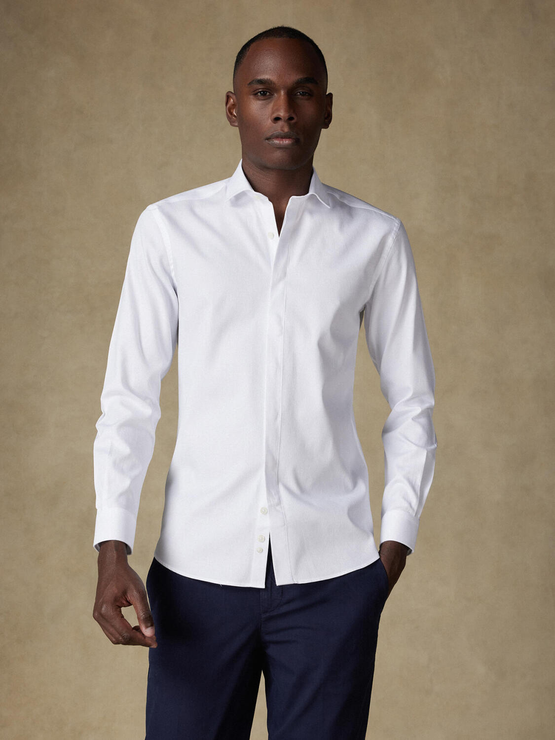 Bolton slim fit shirt white en coton & lyocell   - Hidden placket