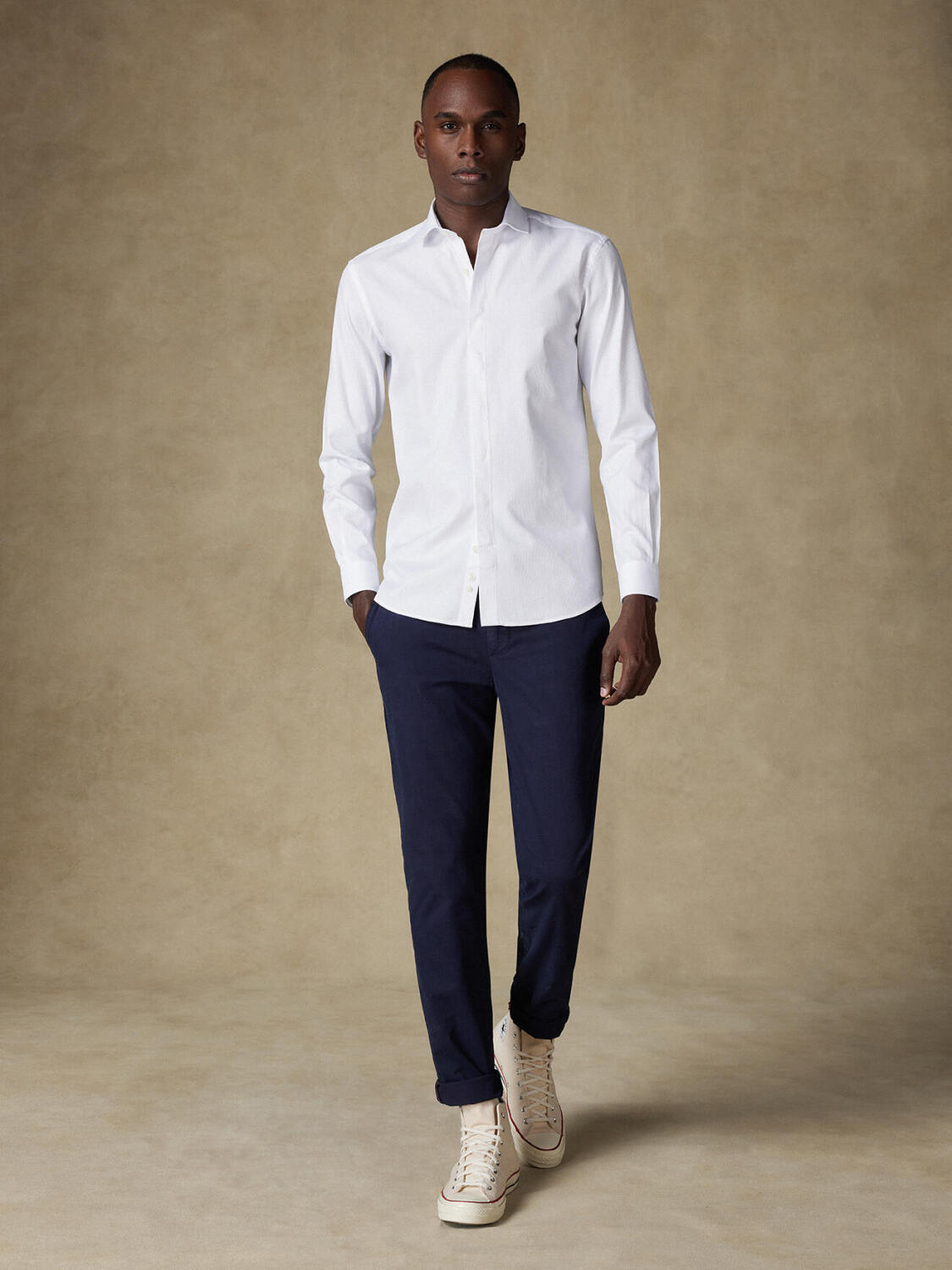 Bolton slim fit shirt white en coton & lyocell   - Hidden placket