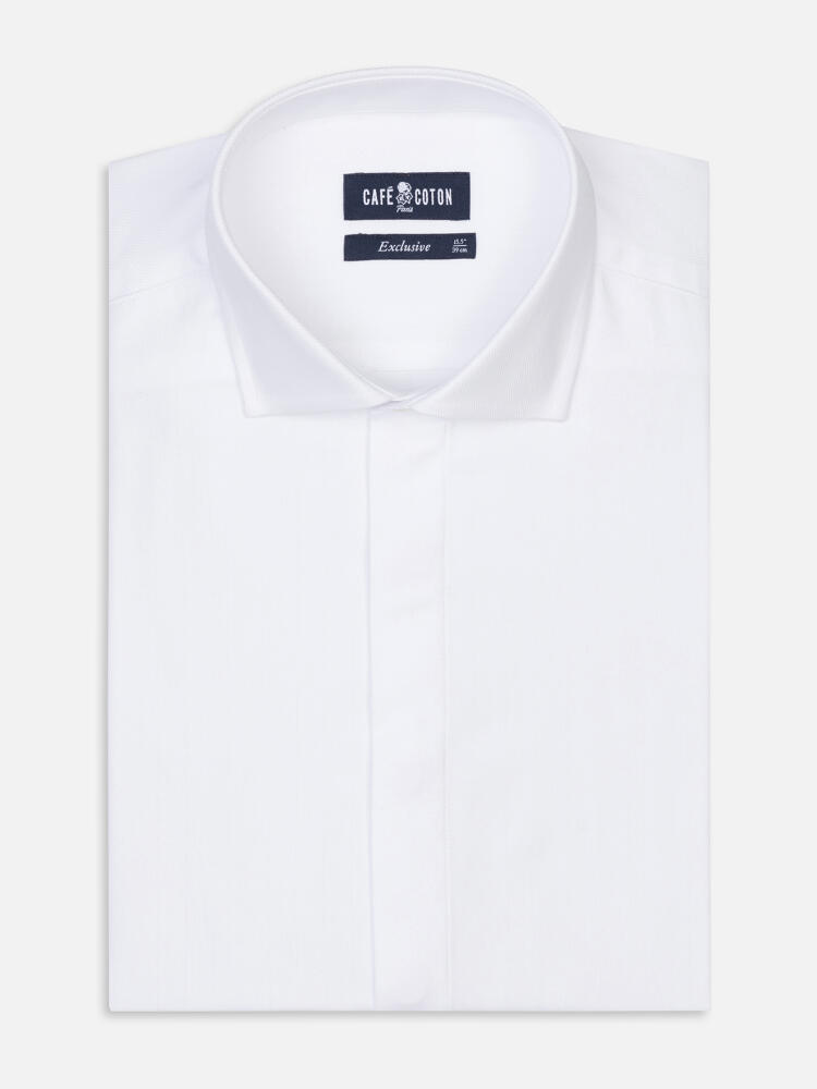 Herringbone slim fit shirt - White - Hidden Placket