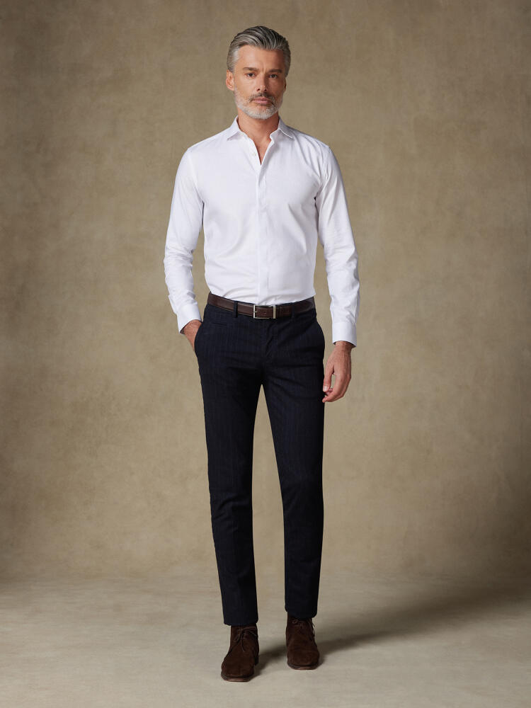 Herringbone slim fit shirt - White - Hidden Placket