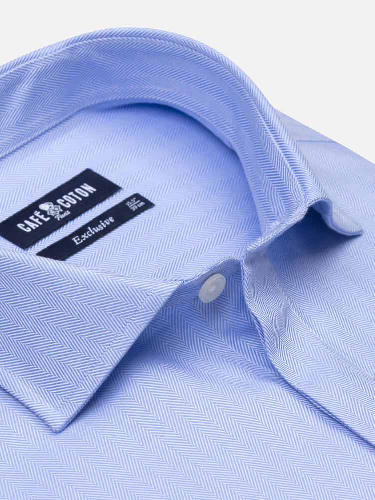 Herringbone slim fit shirt - Blue sky - Hidden Placket