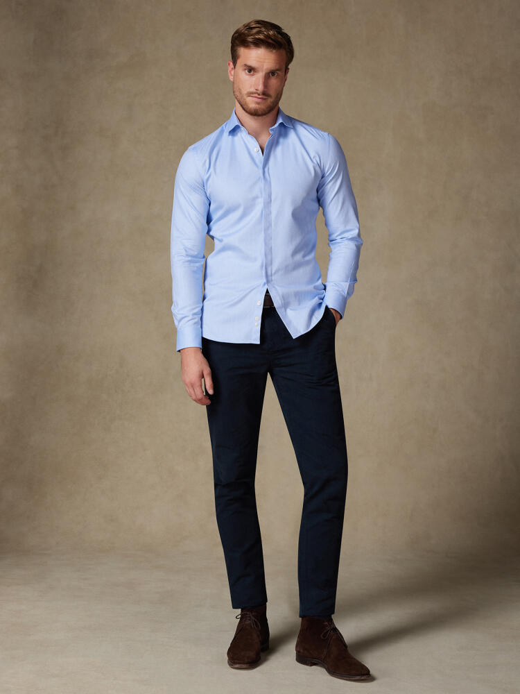 Herringbone slim fit shirt - Blue sky - Hidden Placket