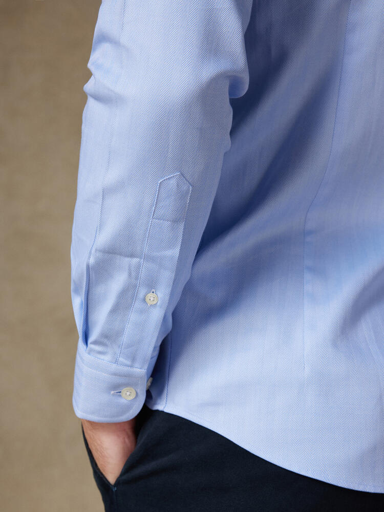 Herringbone slim fit shirt - Blue sky - Hidden Placket